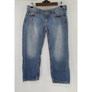 Miss Bison Blue Denim Jean Distressed Capri Stretch Means Size 30 Normcore‎
